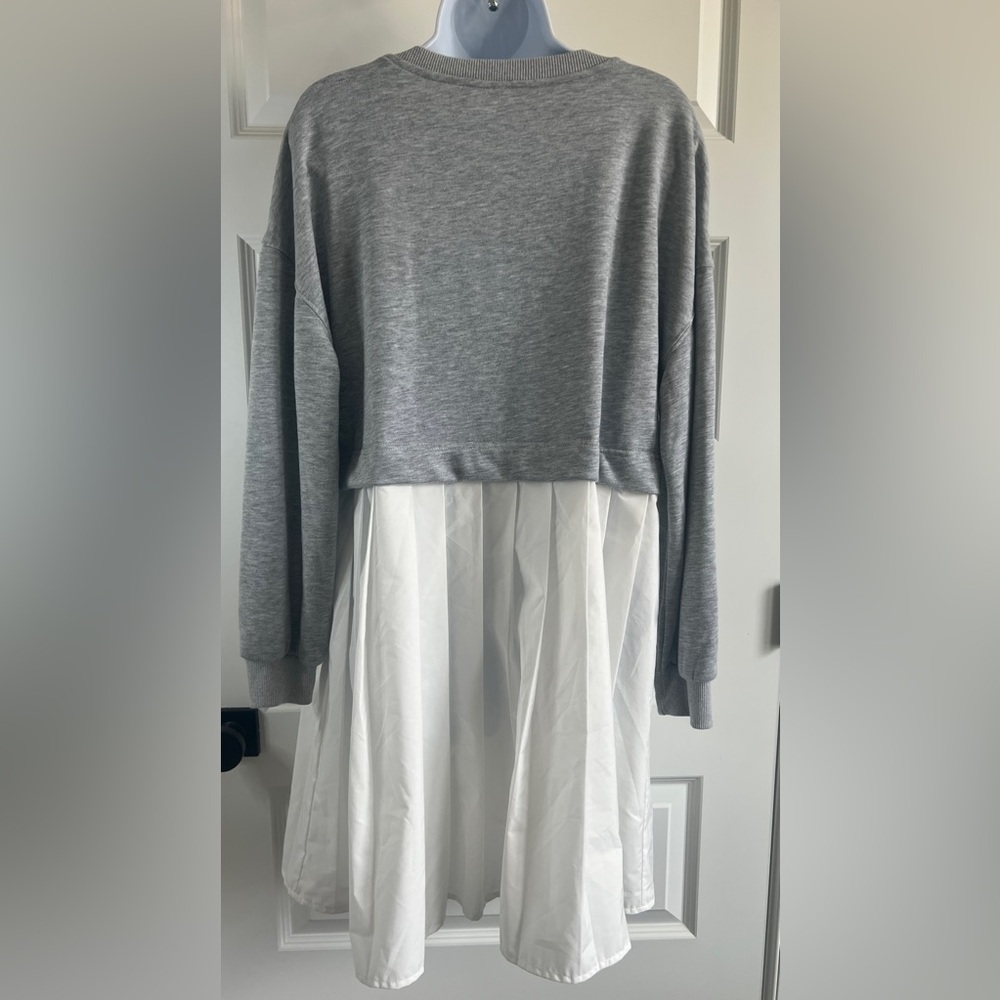 UNBRANDED Gray Cropped Sweatshirt White Skirt Layered Dress Size Medium - Picture 2 of 7